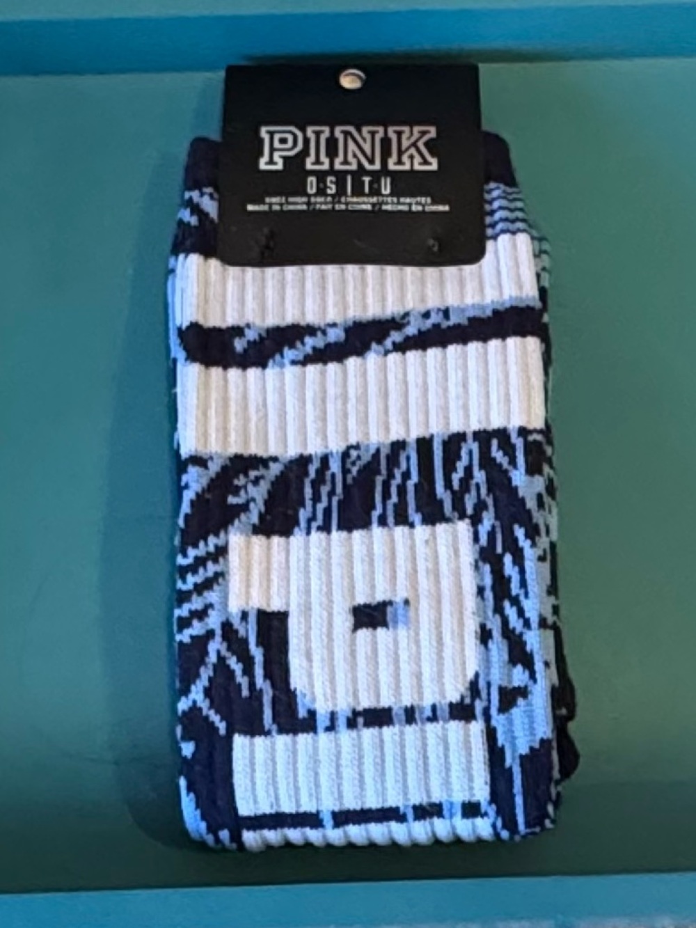 PINK Victoria's Secret Navy & White Logo Crew Socks